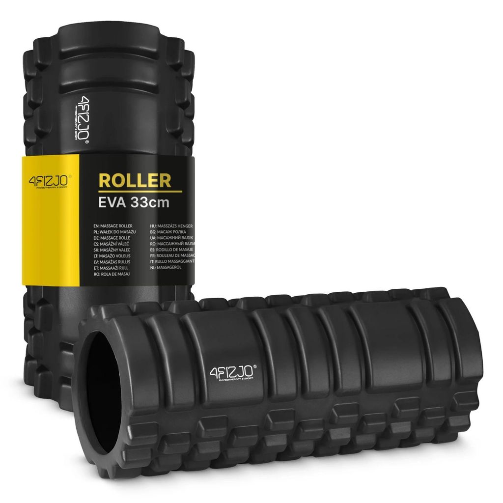 4FIZJO Faszienrolle aus EVA-Schaum, Ø 14 cm, 33 cm Länge, Hart, Schwarz