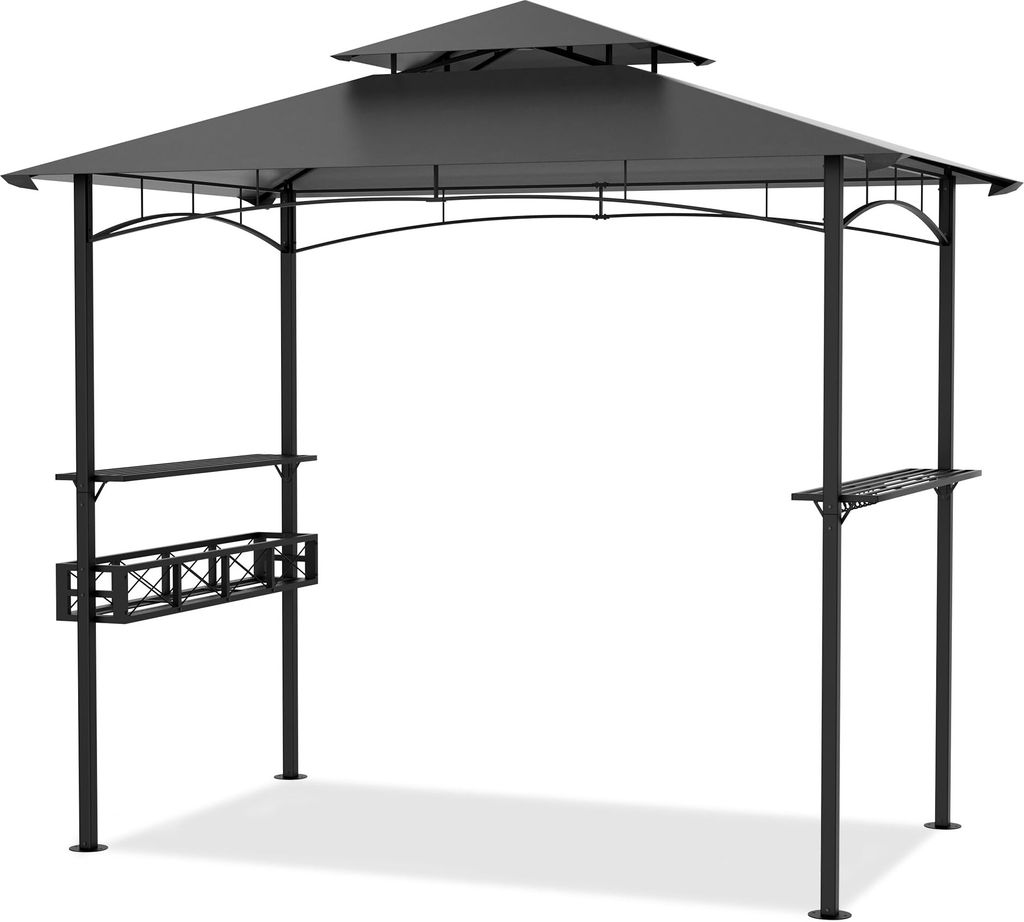 JOIEYOU Grillpavillon 245x153x250cm Flammhemmend BBQ Gartenpavillon mit Sonnenschutz Doppeldach & Regalen Freistehend Gartenlauben Set Balkon Auße...