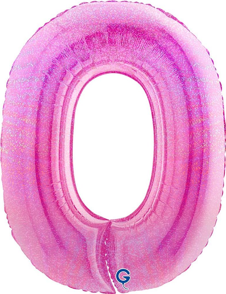 Riesenzahl Folienballon 40"/102cm | Holo Pink Zahl: 0