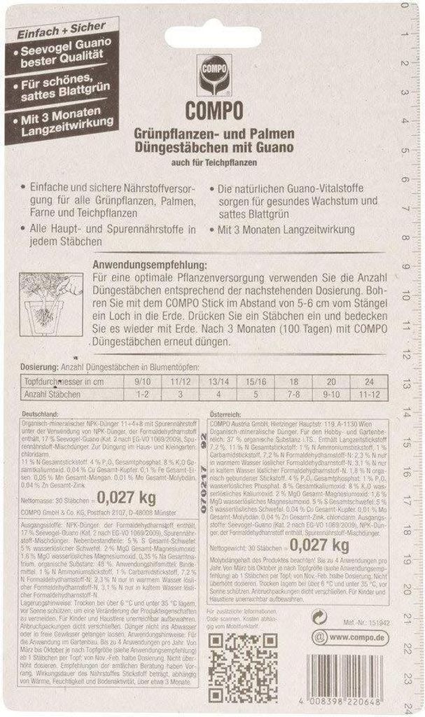 COMPO Blühpflanzen Düngestäbchen Mit Guano - 30 Stäbchen - Foto 8