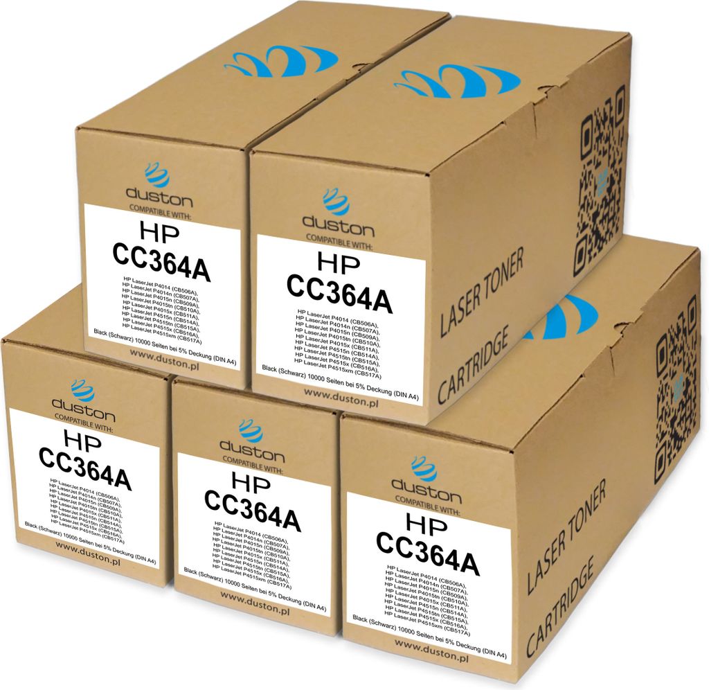 5x CC364A, 64A Toner Druckertoner Patrone Schwarz kompatibel mit HP LaserJet P4014 P4015 P4515