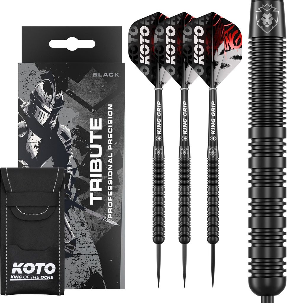 KOTO - Tribute Darts 14 G, Schwarz, Darts Set inkl. 3 Barrels, Flights + Shafts & Dartwallet, Fester Ringgrip