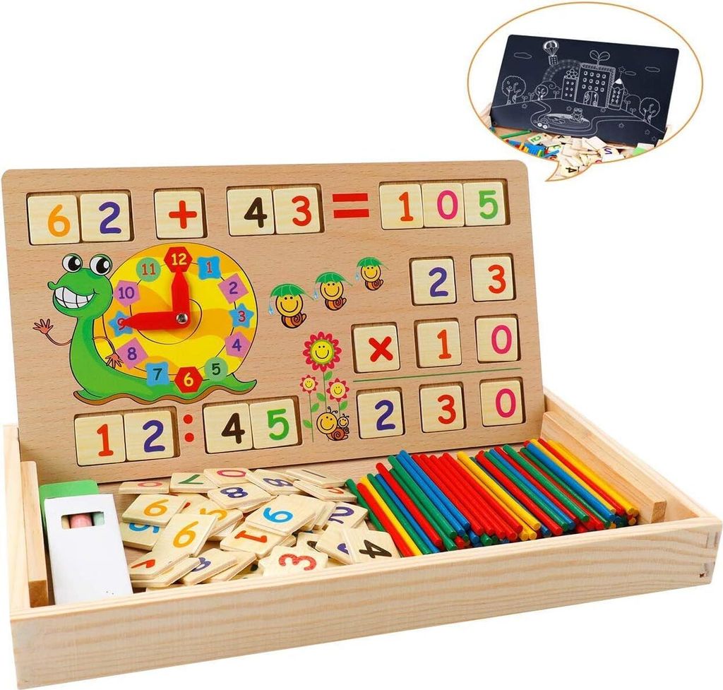 Mathe Spielzeug Holz Lernbox Zahlen Lernspiel mit Zeichenbrett Holz Lernspielzeug für Kinder