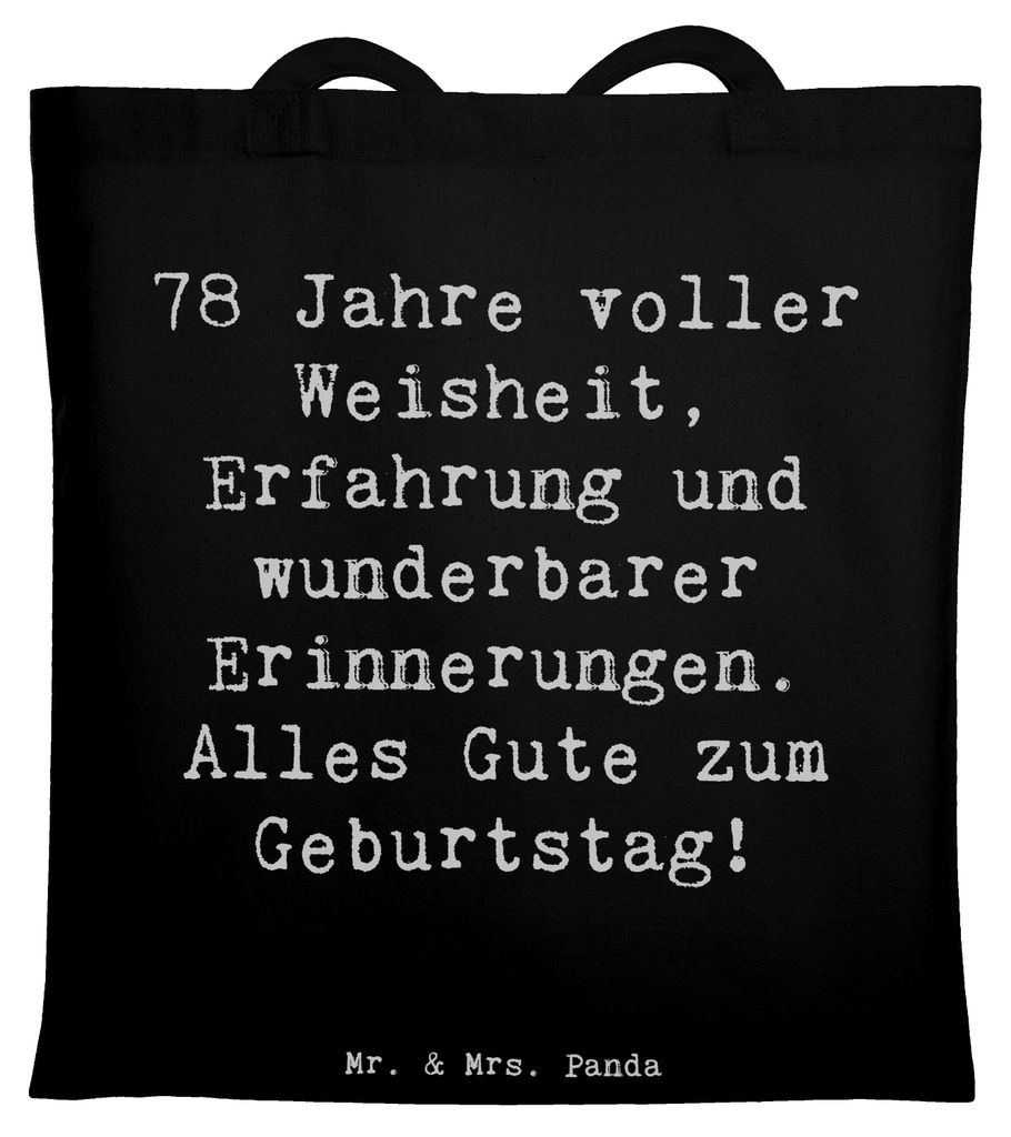 Mr. & Mrs. Panda Jutebeutel Spruch 78. Geburtstag - Schwarz - Geschenk, liebevolle Details, dokumententasche, Jubiläum 78 Jahre, feiern, Tasche, e...