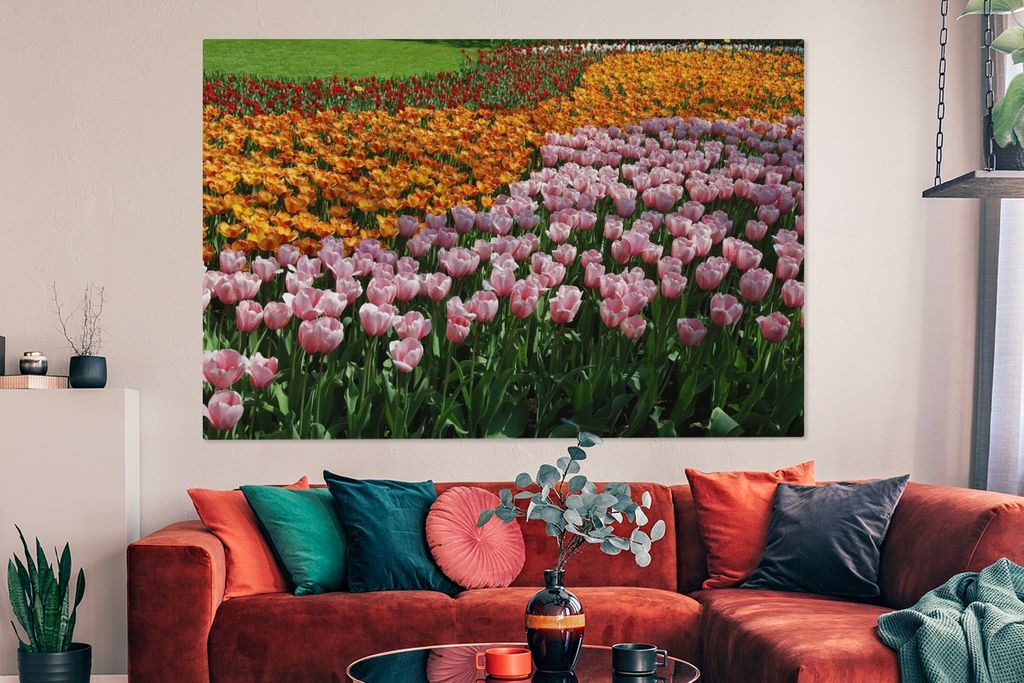 OneMillionCanvasses - Leinwandbilder - 150x100 cm, Bunte Tulpen auf dem Keukenhof, Wandbilder Kunstdruck Wanddekoration