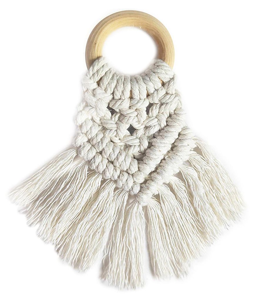 Serviettenring im Boho-Stil aus Baumwollseil und Massivholz mit Quaste, handgewebt, TischNachbildungation