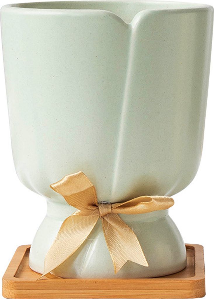 Blaugrün Keramikvase, einzigartige niedliche Schleife, dekorativer Blumenstrauß, Blumenvasen, 13.3 cm, groß, moderne getrocknete Blumen, Tulpen,...