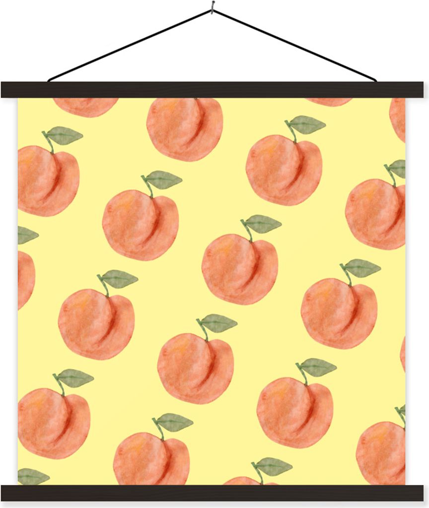 MuchoWow Textilposter Pfirsiche - Obst - Vorlagen 120x120 cm mit schwarzem Rahmen - Aufhängungsset