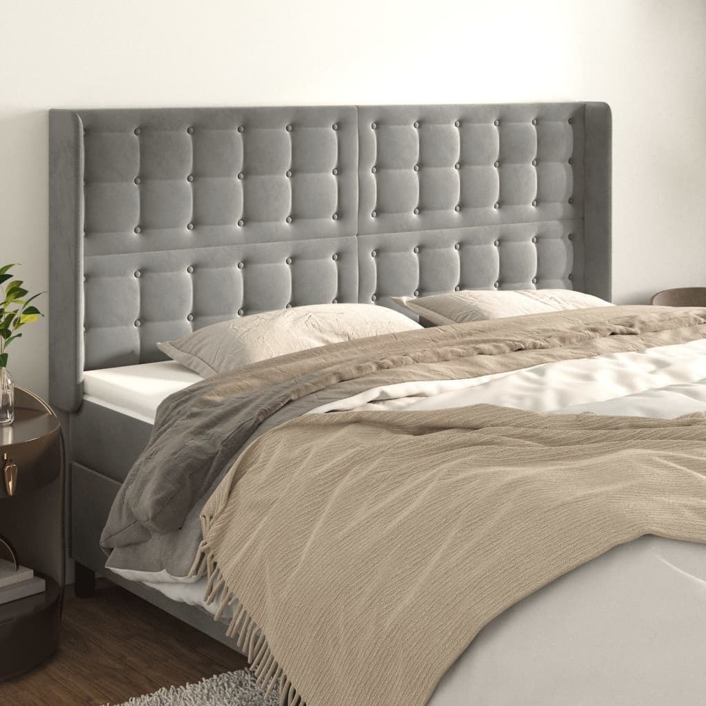 vidaXL Kopfteil mit Ohren Hellgrau 163x16x118/128 cm Samt - Kopfteil - Kopfteile - Bett-Kopfteil - Bettkopfteil