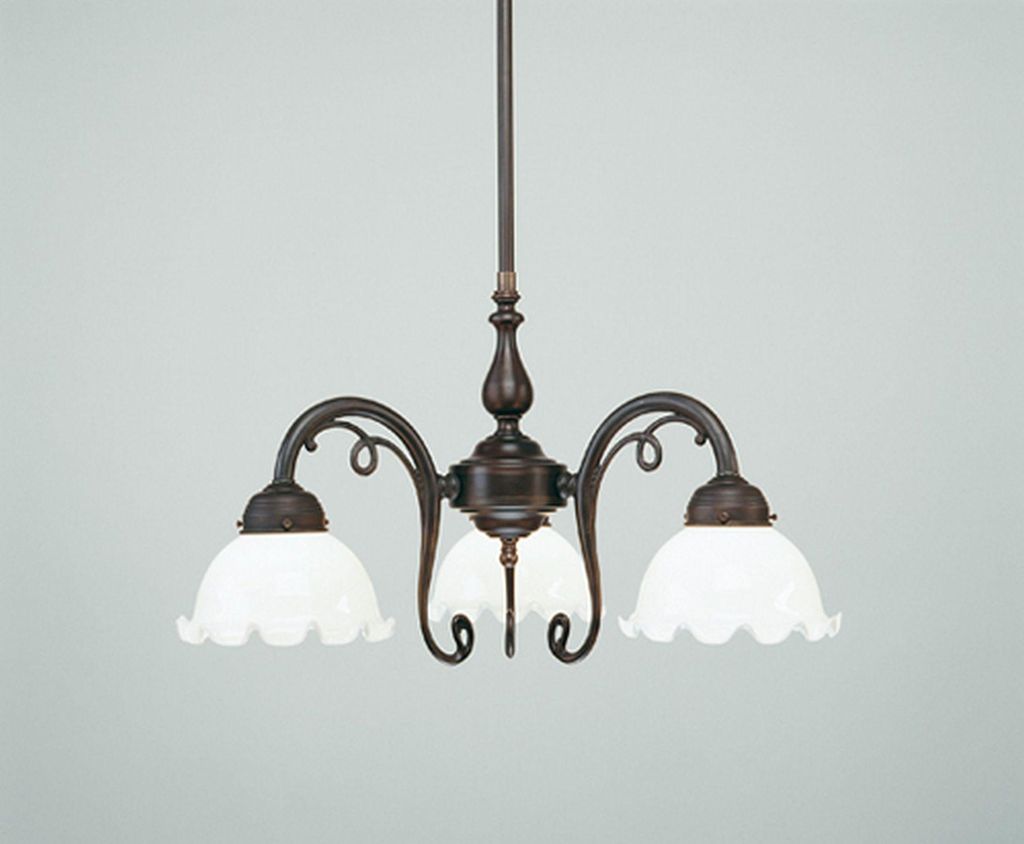 Hängeleuchte Echt-Messing Glas E27 H: max. 86 cm Antik Opal Weiß 3-flammig Jugendstil Pendelleuchte