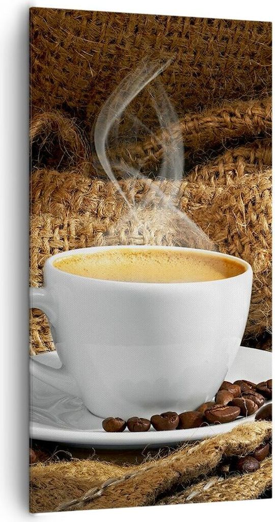 Bild auf Leinwand - Leinwandbild - Cappuccino Tasse Körner Beutel - 65x120cm - Wand Bild - Wanddeko - Leinwanddruck - Bilder - Kunstdruck - Wandde...