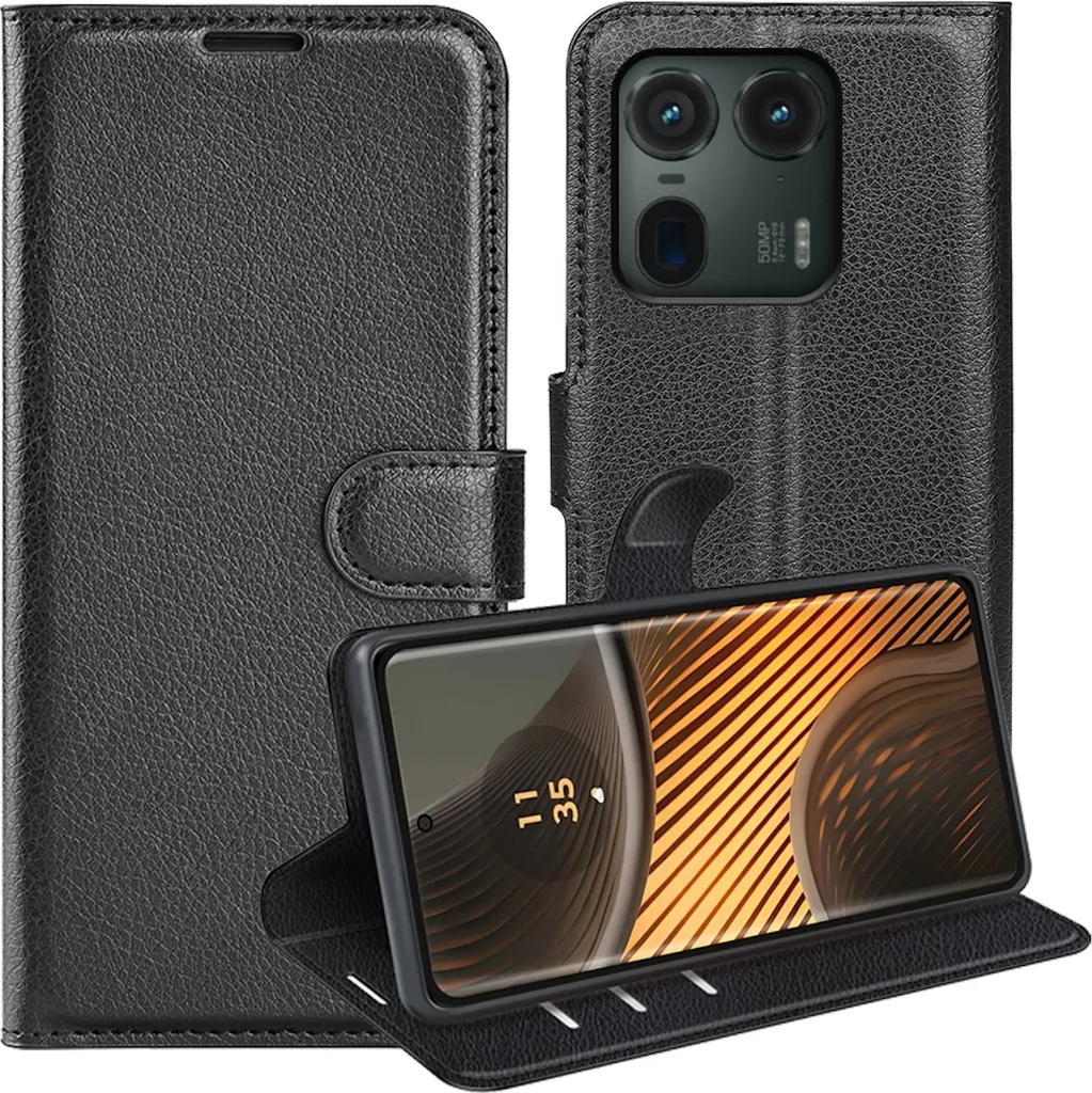 Custodia Motorola Edge 50 Pro 5G: Cover Libro in Pelle Nera Premium