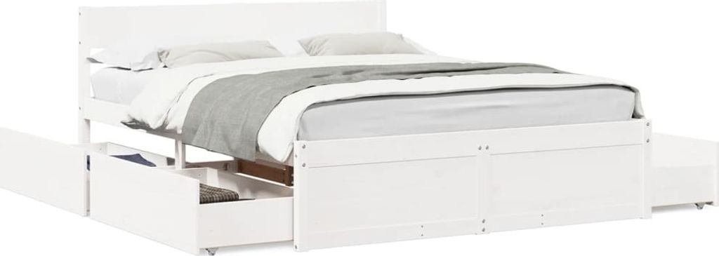 vidaXL Massivholzbett ohne Matratze Weiß 160x200 Kiefernholz
