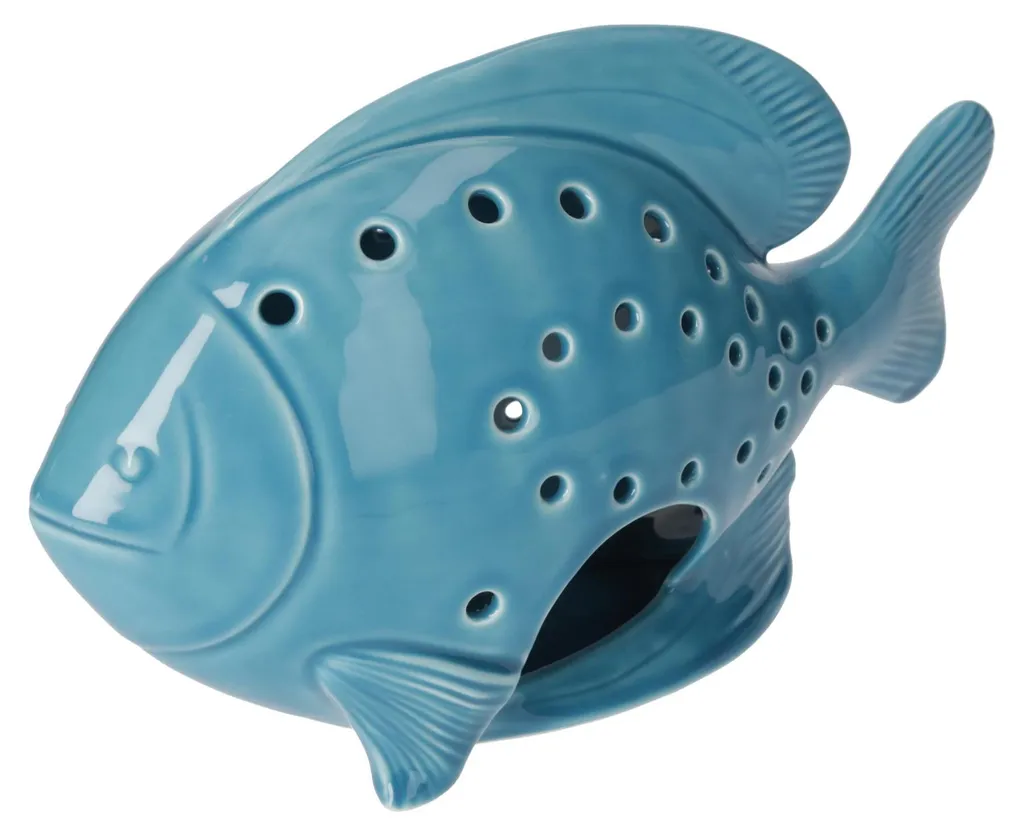 KEYHOMESTORE Figurine Porte-Bougie Poisson Céramique Lisse Ajourée
