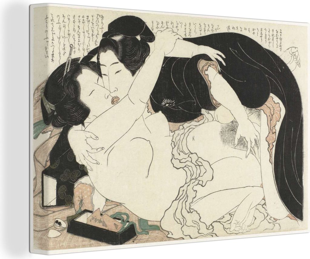 OneMillionCanvasses - Leinwandbilder - 140x90 cm, Witwe und junger Mann - Gemälde von Katsushika Hokusai, Wandbilder Kunstdruck Wanddekoration -...