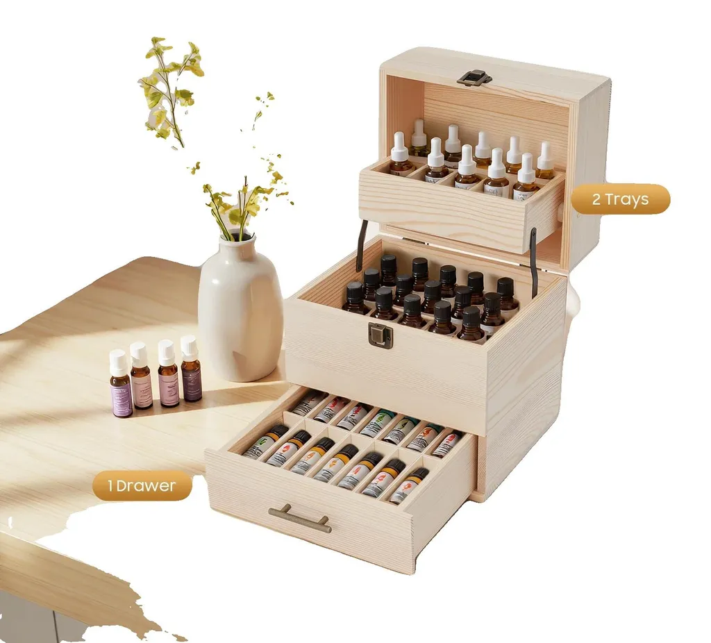 Support Huiles Essentielles pour Bureau et Salon 59 Fentes Bois Pin