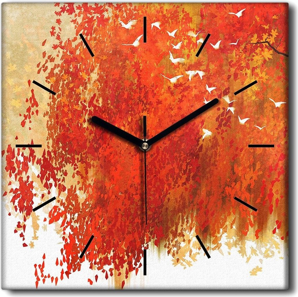 Coloray Uhr auf Leinwand 30x30 cm Wand Uhr Dekoration Wohnzimmer Segeltuch schwarze Hände -Herbstbaumlandschaft.