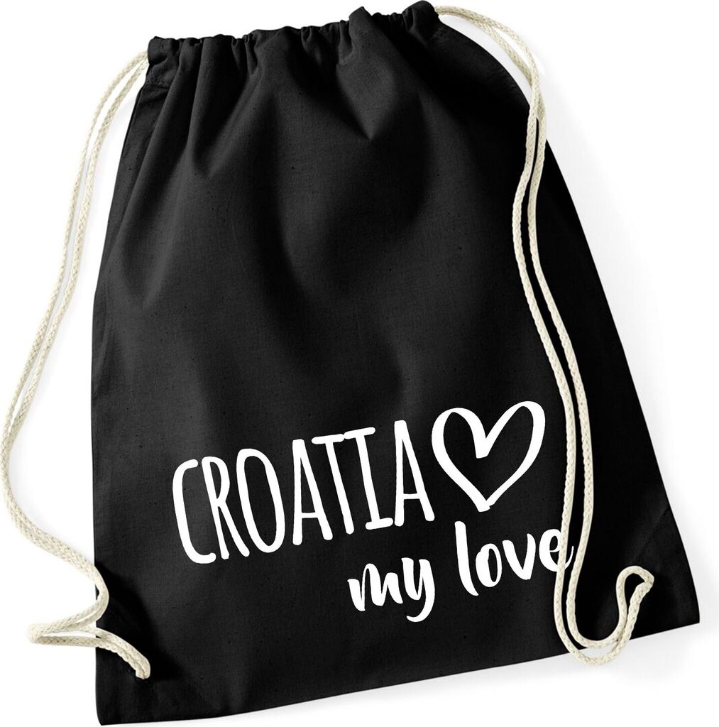 Huuraa Turnbeutel Croatia my love 12 Liter Black Baumwolle Rucksack Geschenkidee