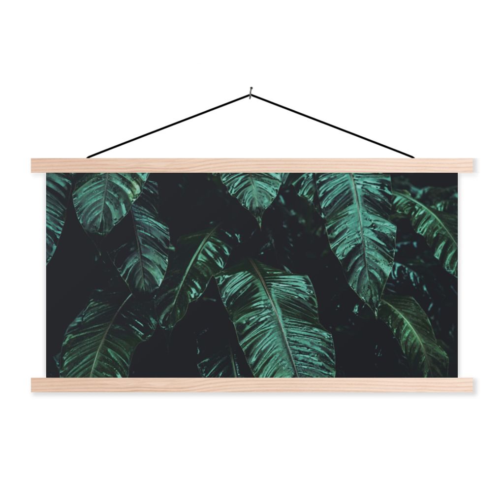 MuchoWow Textilposter Dschungel - Palme - Blätter - Tropisch 60x30 cm mit holzfarbenen Rahmen - Dekoration