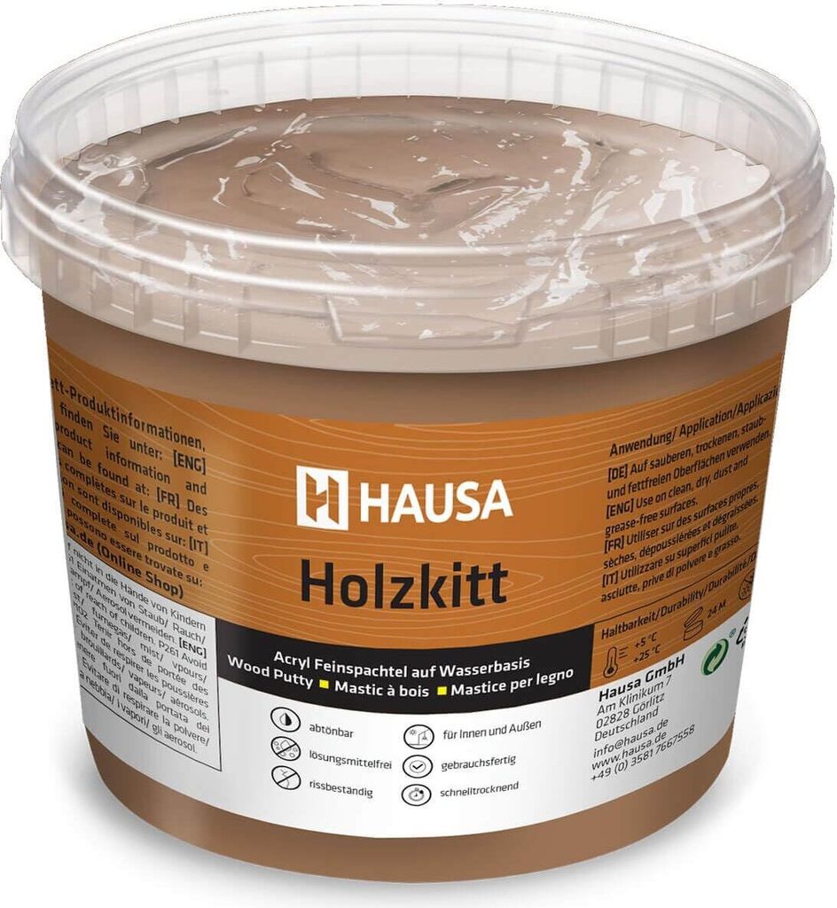 HAUSA Holzkitt 1 kg Wenge Holzspachtelmasse, Kitt für Holz, Holzspachtel/Füllmasse zum Reparieren von Holzschäden gebrauchsfertig ausgezeichnete...