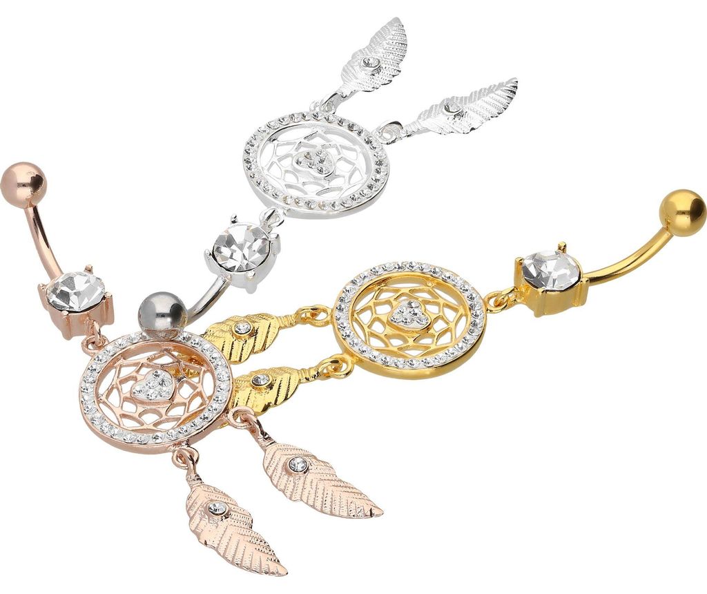 Bauchnabelpiercing Chirurgenstahl Bananabell mit Brass-Design TRAUMFÄNGER + HERZ
