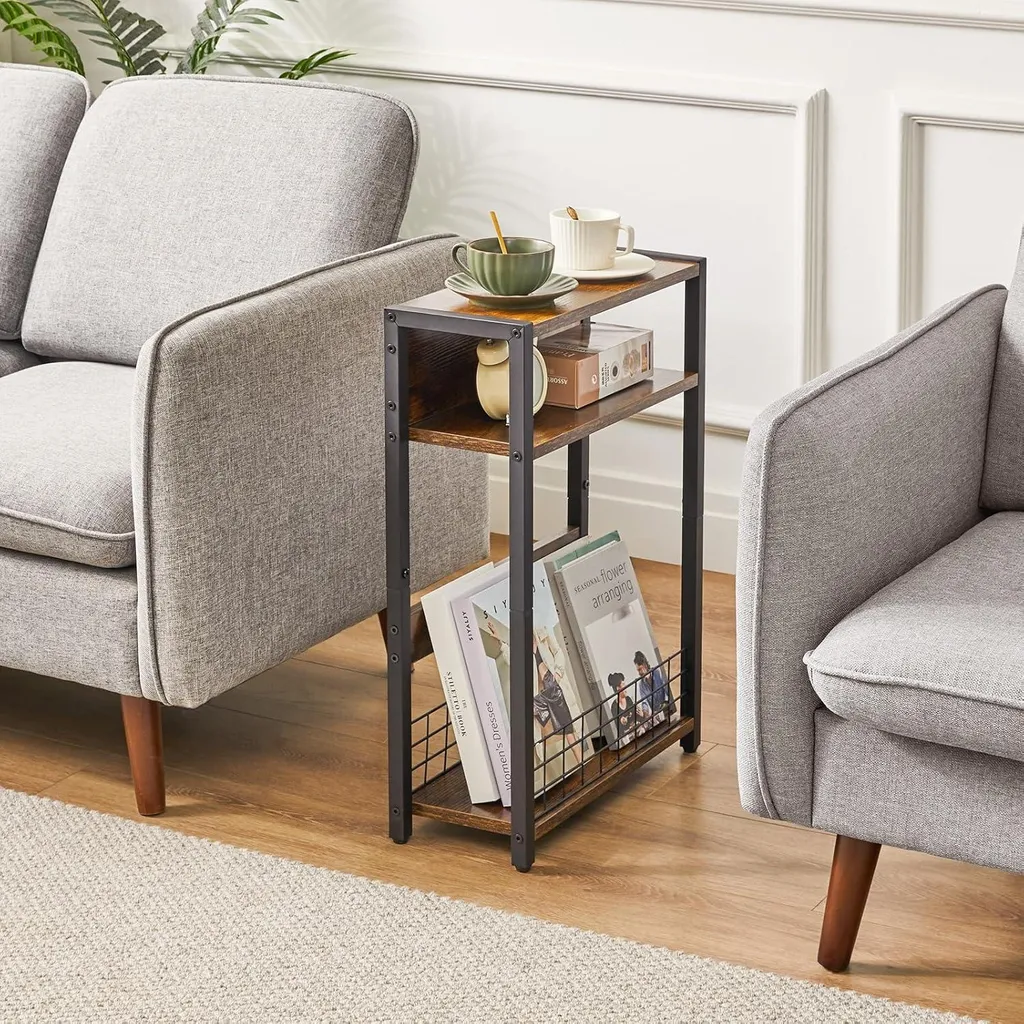 Table d'appoint bois marron multifonctionnelle avec tablette intégrée - 2