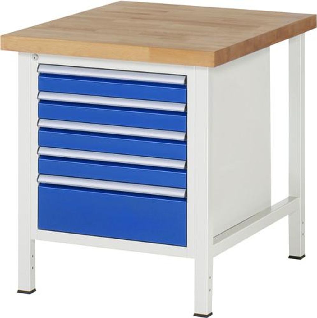 Werkbank mit 5 Schubladen - Vollauszug - 90:4 / 180:1 - 840 x 750 x 900 mm (HxBxT) - Traglast 1.250 kg - Buche