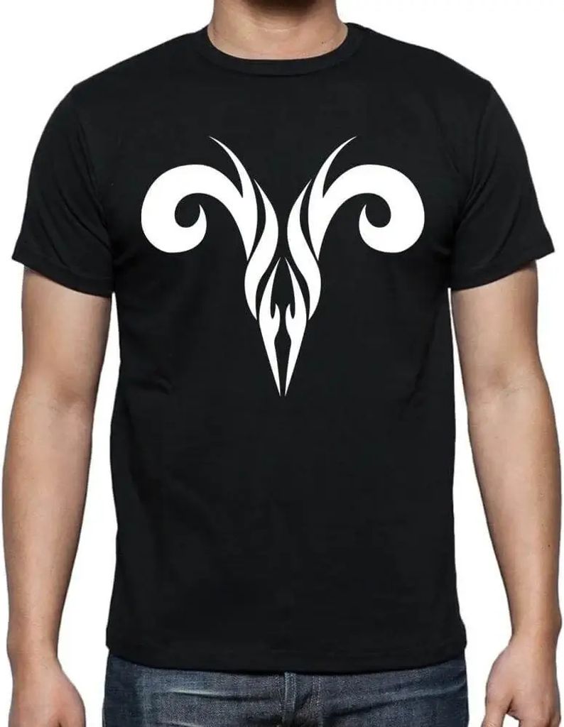 Herren Grafik T-Shirt Tribal Widder Schädel Tattoo – Tribal Aries Skull Tattoo – Öko-Verantwortlich Vintage Jahrgang Kurzarm Lustige Druck Ge...