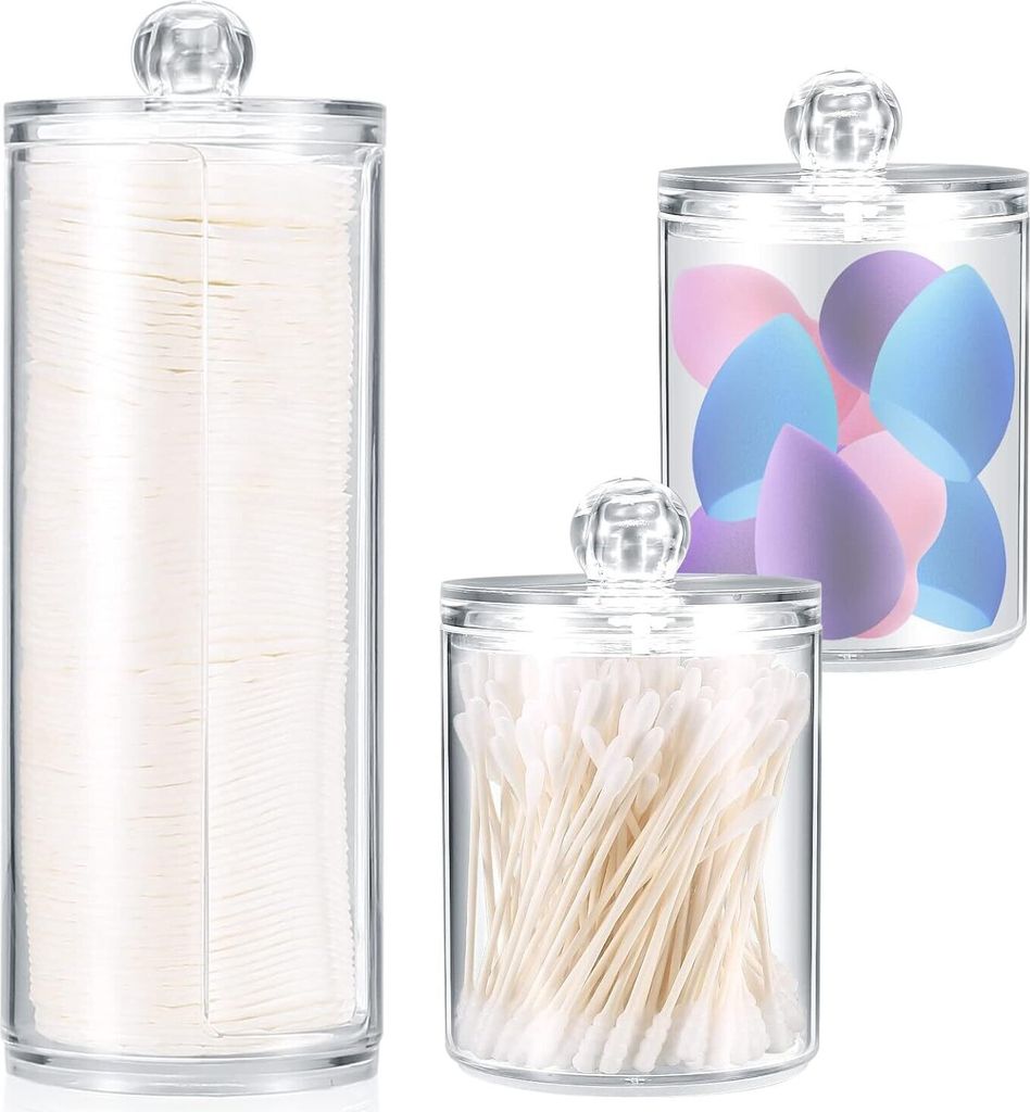 3 Stück Wattepadspender – Make-up-Organizer Set, mit Deckel für Badezimmer
