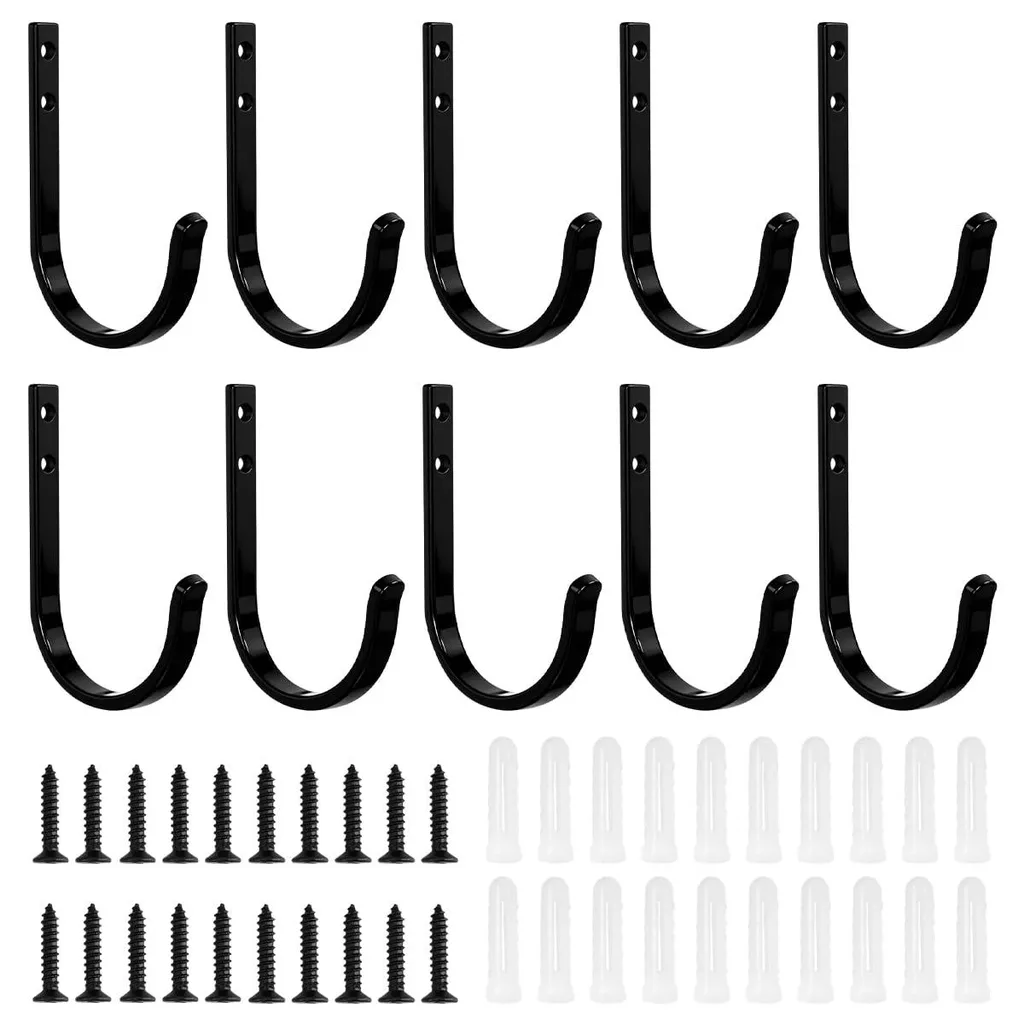 Lot de 10 Crochets à Visser Noirs avec 20 Vis pour Mur et Cuisine