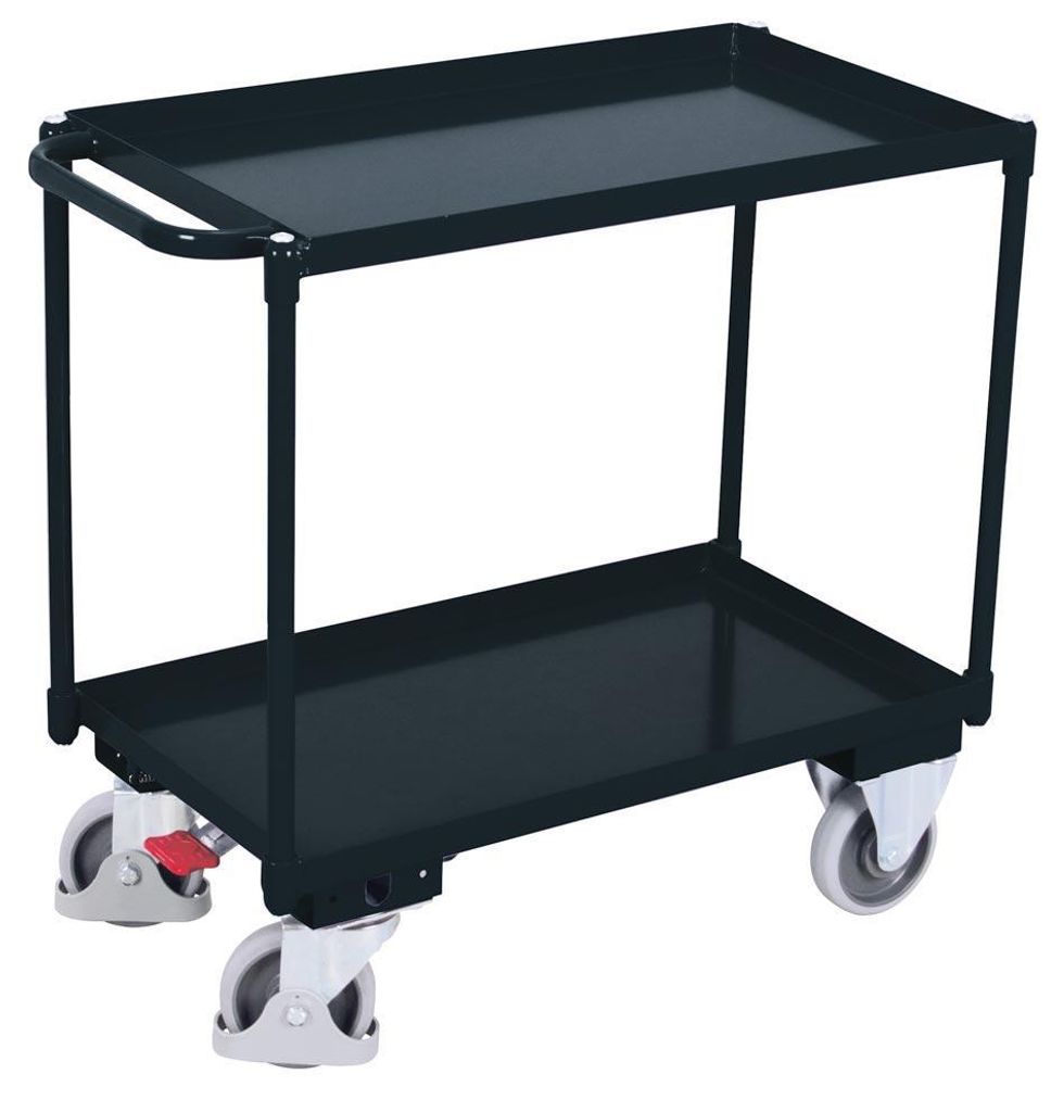 VARIOfit Tischwagen mit Wanne, Schiebegriff und 2 Ladeflächen 995x695mm Anthrazitgrau RAL 7016