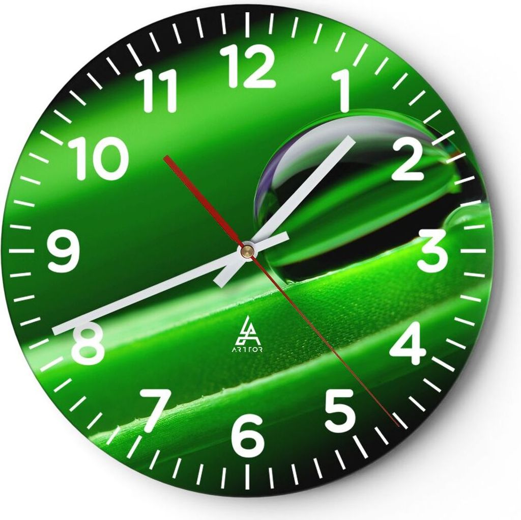 Wanduhr - Rund - Glasuhr - Pflanze Tropfen Wasser Blase - 40x40cm - Schleichendes Uhrwerk - Lautlos - zum Aufhängen bereit - Dekoration Modern - W...