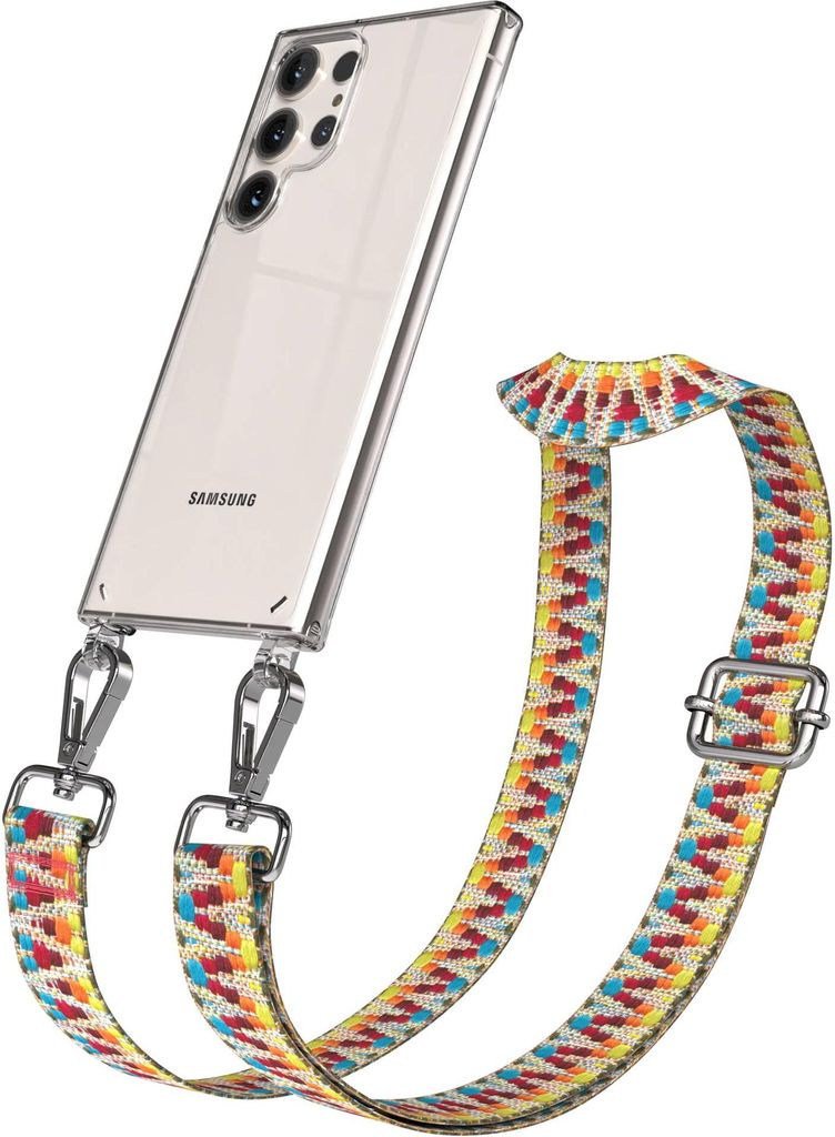 EAZY CASE Handykette - Verstellbarer Trageriemen kompatibel mit Samsung Galaxy S23 Ultra, Handykordel mit transparenter Silikon-Hülle, Karabiner S...