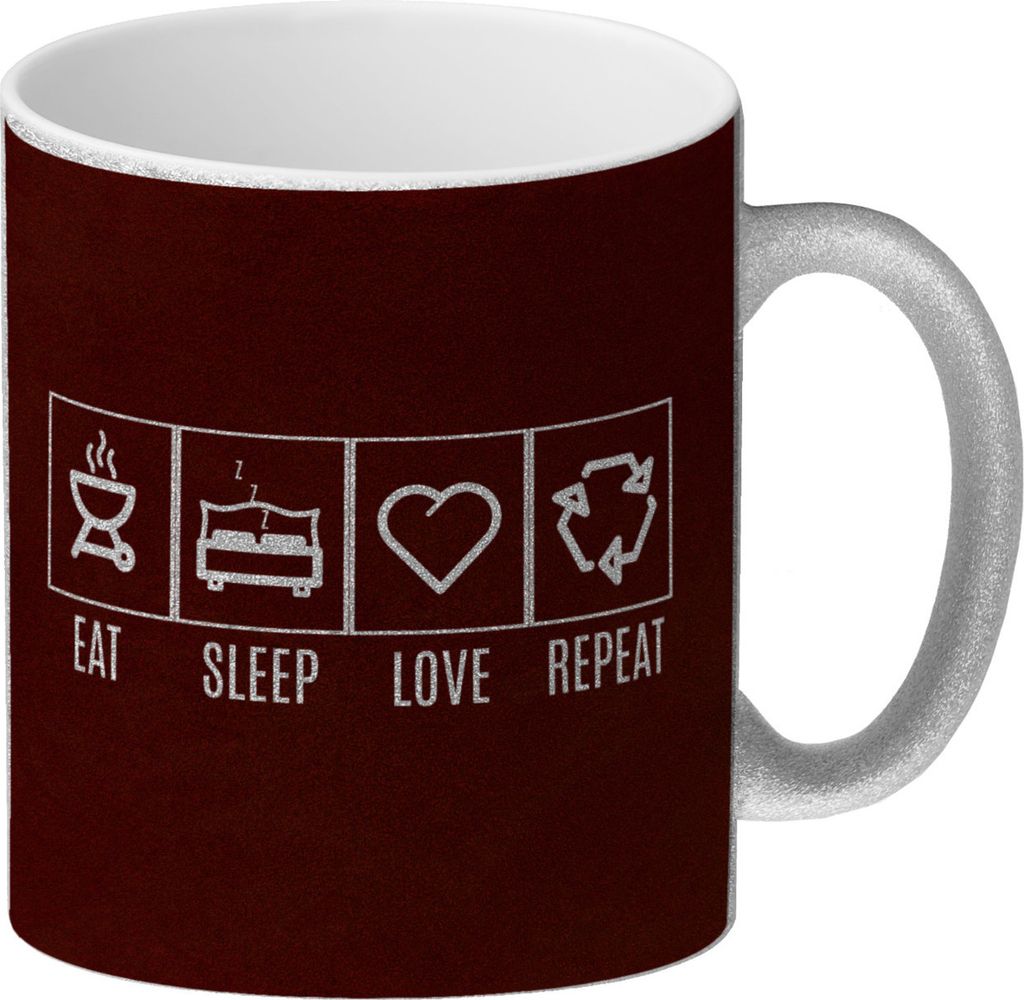 Eat, sleep, LOVE, repeat Glitzer-Kaffeebecher Auf der Suche nach einem