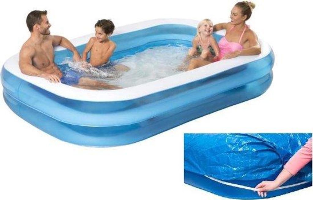 Familien-Schwimmbad - XL – Blau – Weiß - 262 x 175 x 51 - Schwimmbad - Pneumatisch - 720 Liter mit Abdeckdach - Schwimmbäder