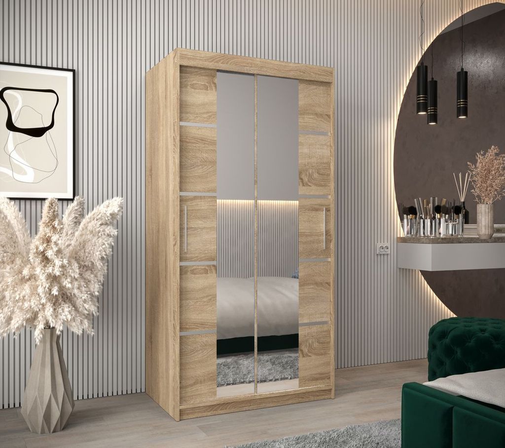 Schrank mit Spiegeln VIVIEN – Breite 100 cm, Eiche Sonoma