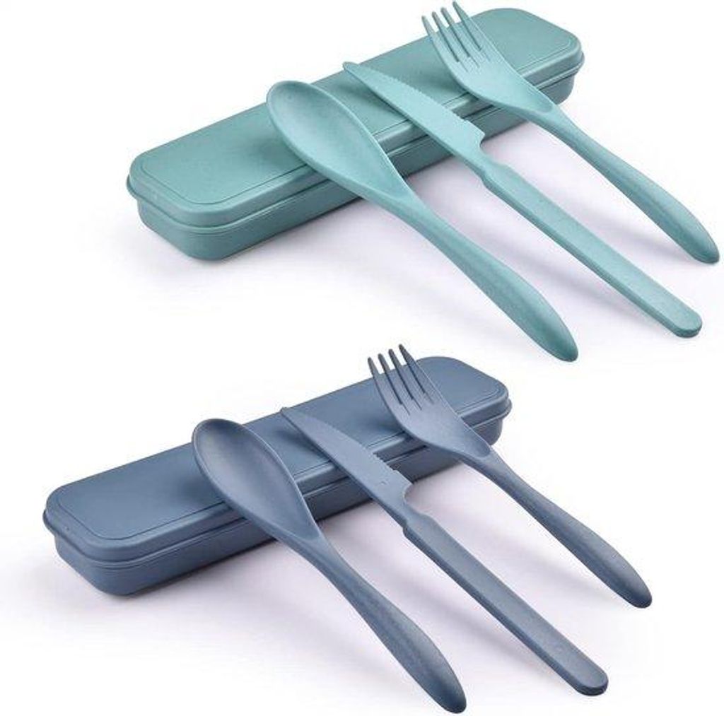 portabeles Besteckset mit Koffer, Reisevork, Messer- Löffelset, tragbares Plastik-Besteckset für Picknick, Schule, Büro, Mittagessen