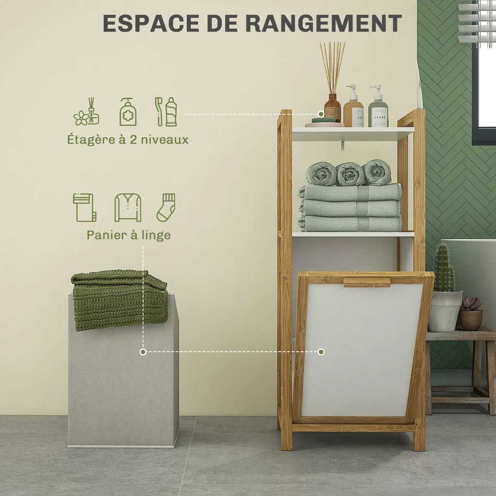 Rangement linge salle de bain en bambou : solution gain de place 40cm