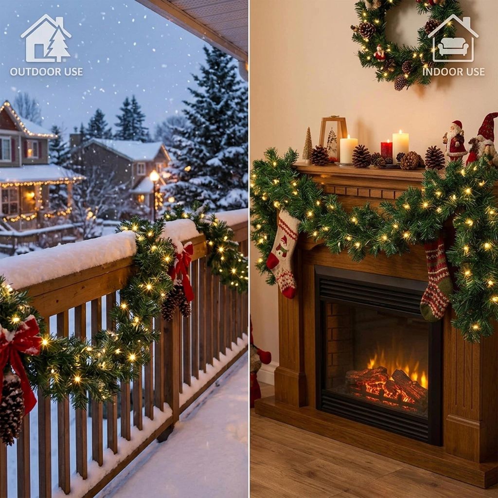 Weihnachts-Girlande mit Lichterkette und Netzstecker für