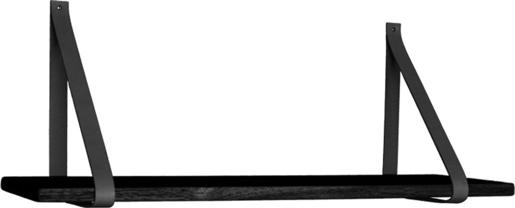 Foyle Wandregal 80x20 cm schwarz, Lederriemen schwarz.