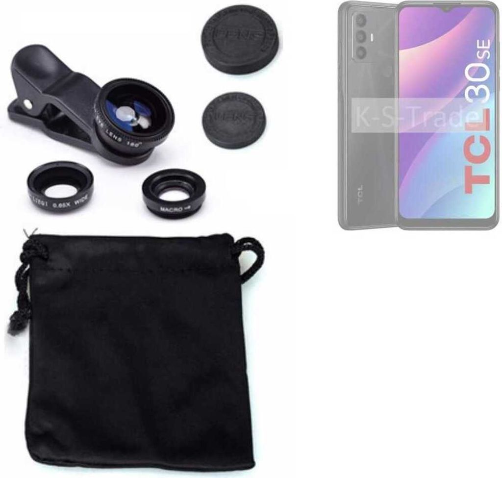 K-S-Trade Smartphone Kamera Linsen Set Kompatibel mit TCL 30 Se 3in1 Clip-On Kamera Adapter Macro Weitwinkel FishEye Fischauge Objektiv Linse