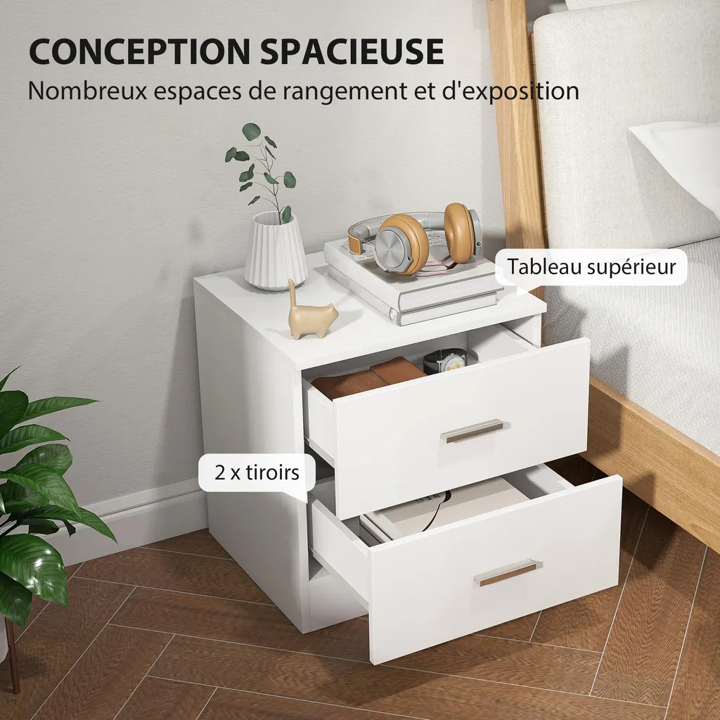 Table de Chevet 45cm Blanche : Solution de Rangement Compacte et Chic - 3
