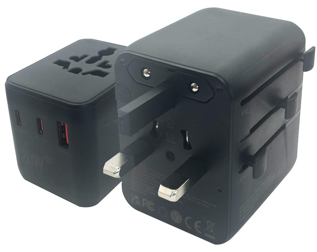 Reiseadapter 20 W, 2x USB-C, 1x USB-A für Amerika, England, Produktbild 