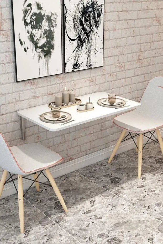 Table pliante murale ovale MDF 72x45 cm motif pin pour petit studio