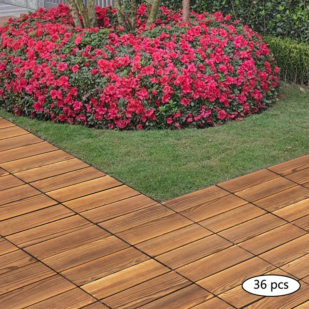 Sol de Terrasse Anti-Dérapant en Bois Pin Camphrier Clipsable x35 pcs - 2