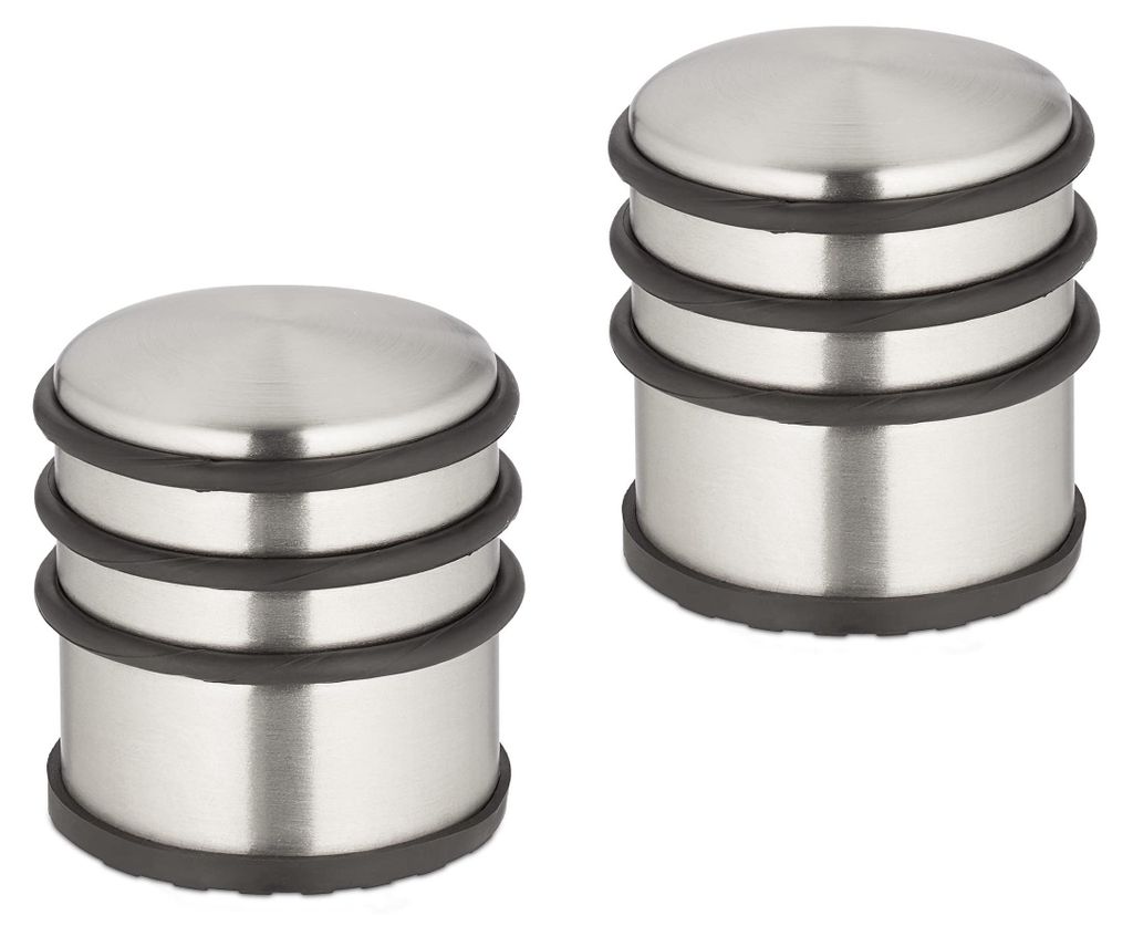 Türstopper aus Edelstahl, 2er-Set, H x T: 7,5 x 7 cm, hoch und schwer, rutschfest, verhindert das Zuschlagen der Tür, silber/schwarz