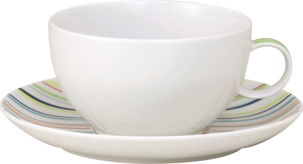 Thomas Sunny Day Cappuccinotasse mit Untertasse, Porzellan, Sunny Stripes / Bunt Gestreift, Spülmaschinenfest, 380 ml, 2-tlg., 14670