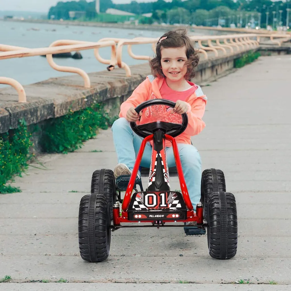 Voiture à Pédales Gokart Enfant de 3 à 6 Ans avec Frein à Main Rouge