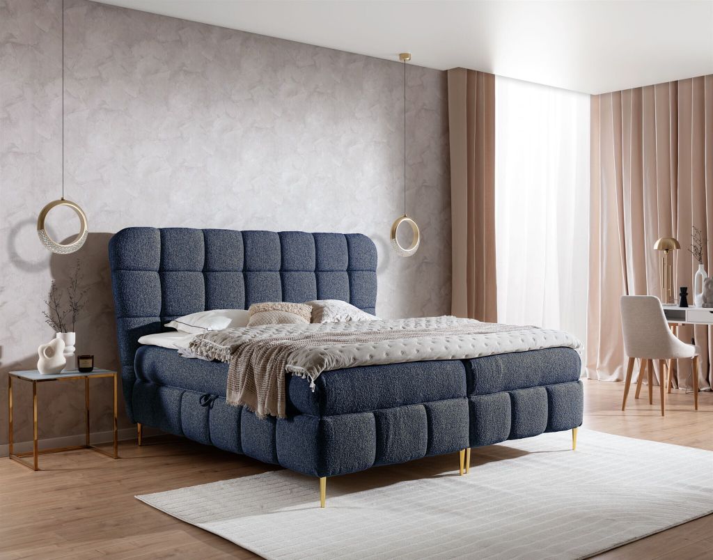 Boxspringbett Schlafzimmerbett GRAZIA 120x200cm Stoff Corbett Dunkelblau