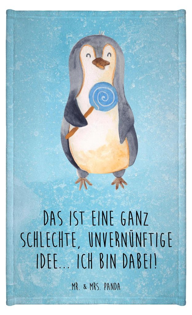 Mr. & Mrs. Panda Frotteetuch Pinguin Lolli - Eisblau - Geschenk, Süßigkeiten, gäste wc handtuch, Gäste-WC, Frotteehandtuch, für hände, Spruch...